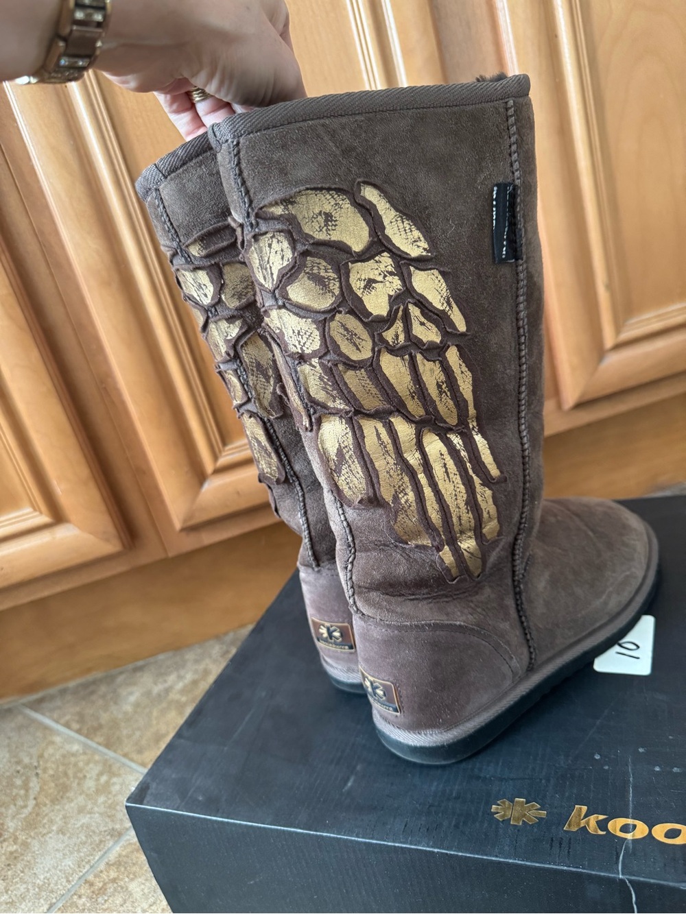 Koolaburra by Ugg Brown Suede Mid-Calf Boot with Gold Wing Appliqué